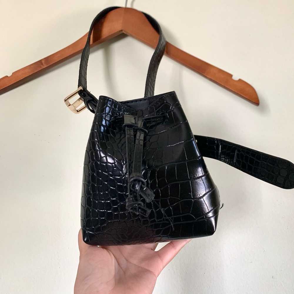 Mini Belt Bag with Faux Black Leather Croc